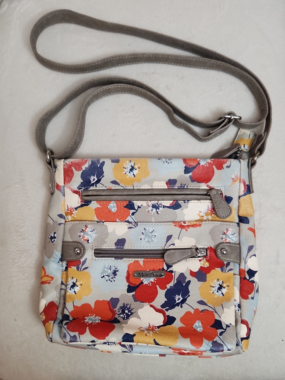 Multisac Multi Compartment Medium Crossbody Grey Trimmed Floral Shoulder Bag